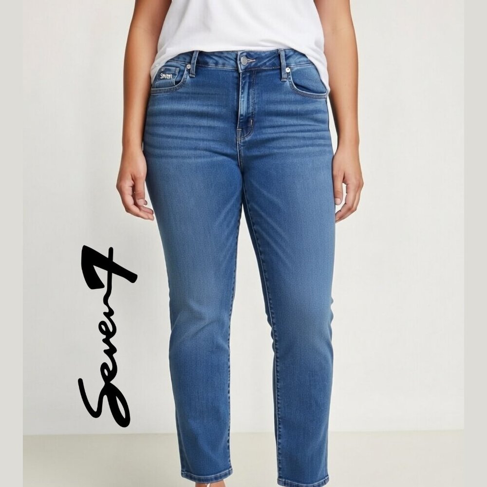 Seven7 Straight Leg Mid-Rise Blue Denim Jeans Size 14 - Picture 1 of 12